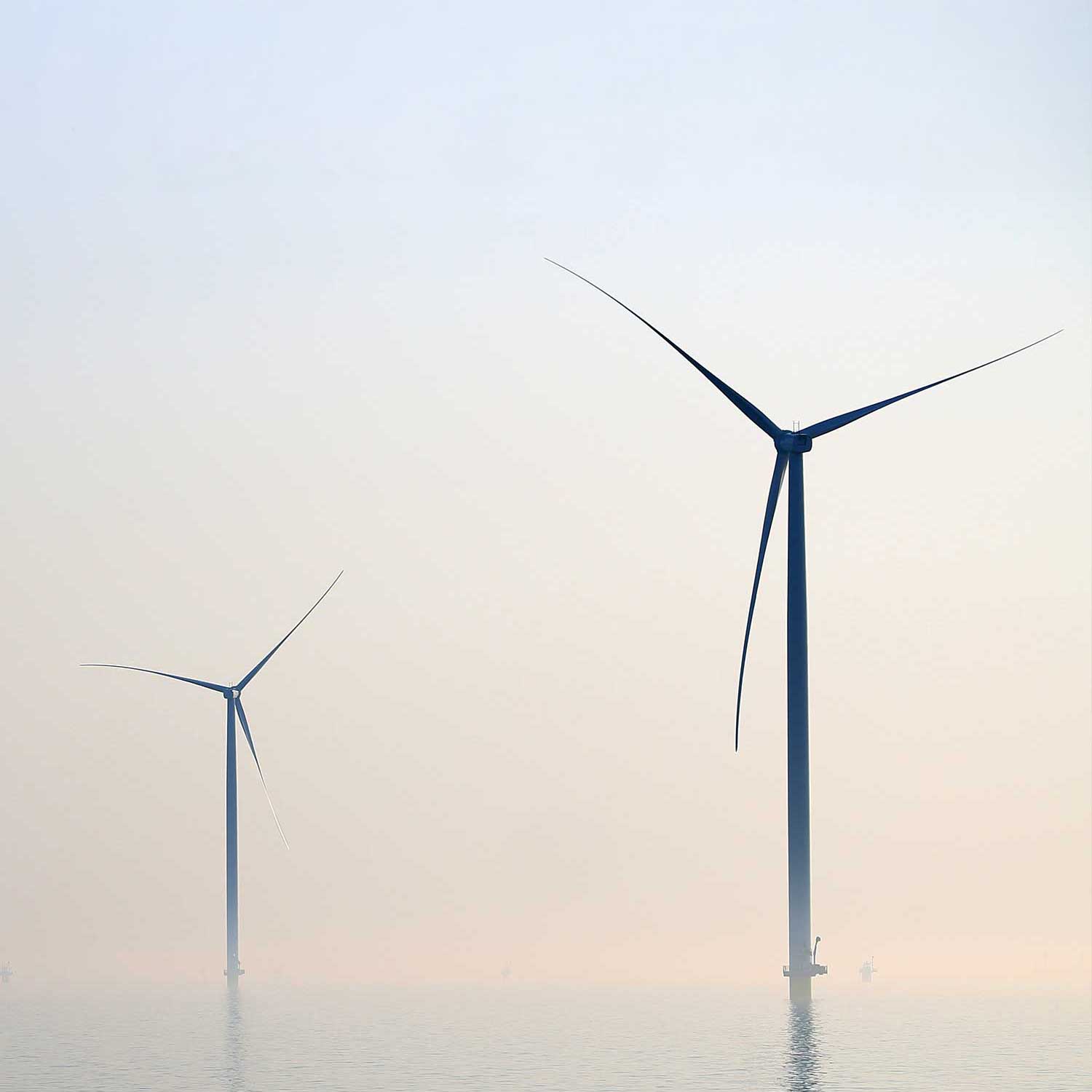 Offshore wind farm holland in haze