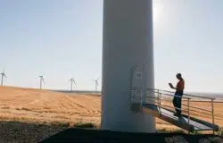 Engineer reviews data for wind turbine structure small
