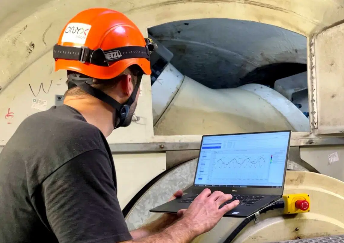 Engineer reviewing pitch bearing data